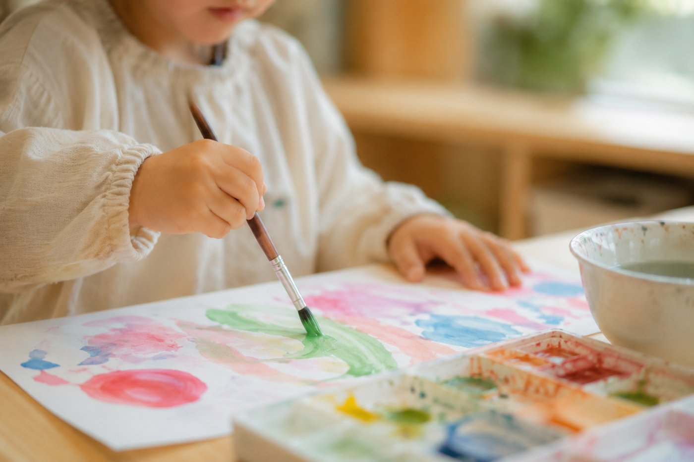 絵の具で描く子ども